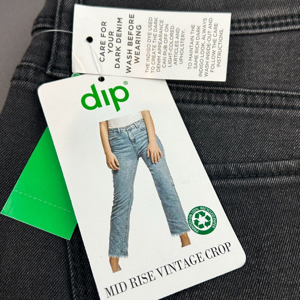 DIP Mid Rise Vintage Crop Black Raw Hem Jeans NWT Size 10 - Picture 15 of 16